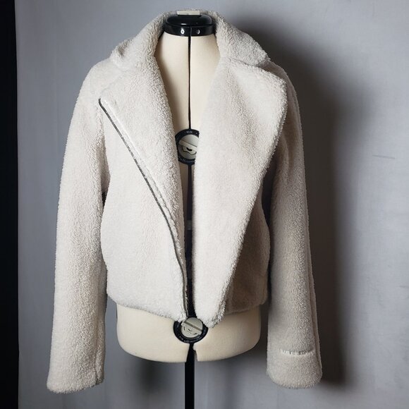 Lululemon Textured Fleece Collared Jacket in Bone Asymmetrical Zip Front S/M - Picture 8 of 12